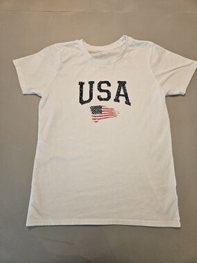 White USA American Flag Graphic Short-Sleeve Tee for Women
